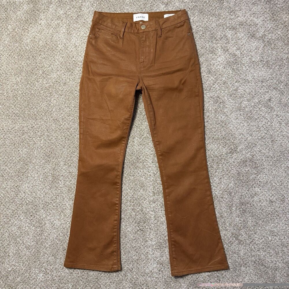 FRAME Le Crop Mini Boot Coated Jeans Caramel Size 25 LCMBCT465 Brown Mid Rise